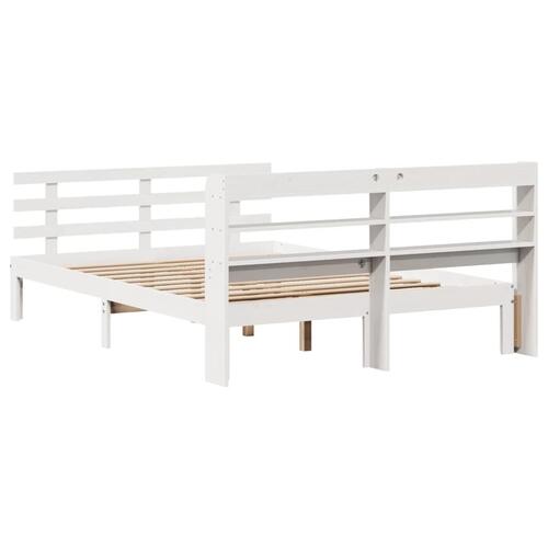 Sengeramme med sengegavl 150x200 cm massivt fyrretræ hvid