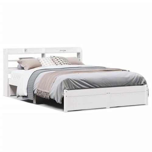 Sengeramme med sengegavl135x190 cm massivt fyrretræ hvid