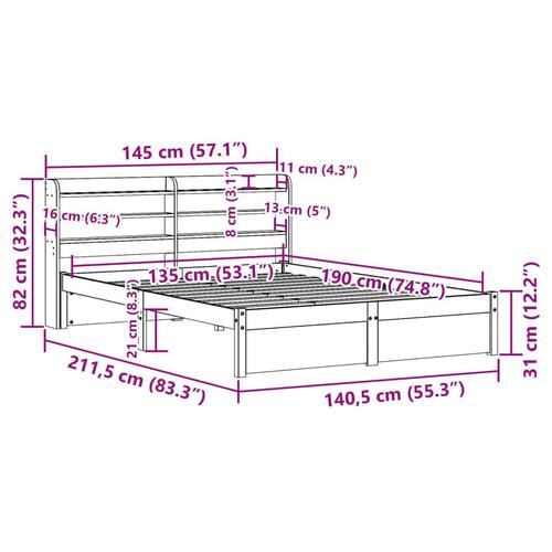 Sengeramme med sengegavl135x190 cm massivt fyrretræ hvid