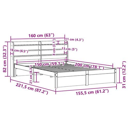 Sengeramme med sengegavl 150x200 cm massivt fyrretræ