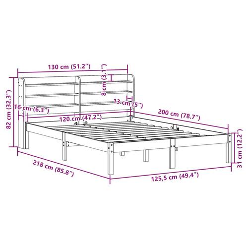 Sengeramme med sengegavl 120x200 cm massivt fyrretræ gyldenbrun
