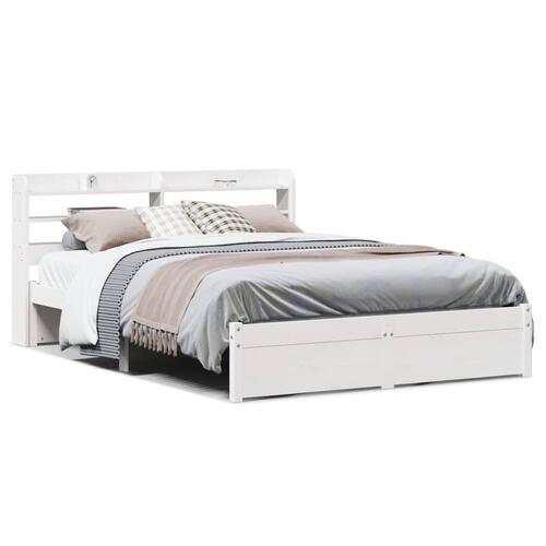 Sengeramme med sengegavl 120x190 cm massivt fyrretræ hvid