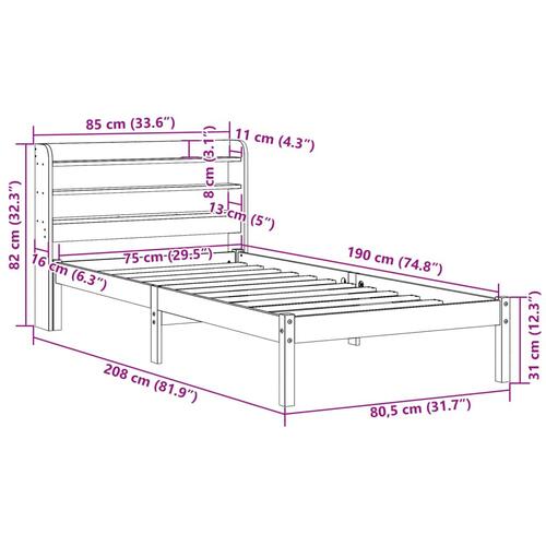 Sengeramme med sengegavl 75x190 cm massivt fyrretræ gyldenbrun