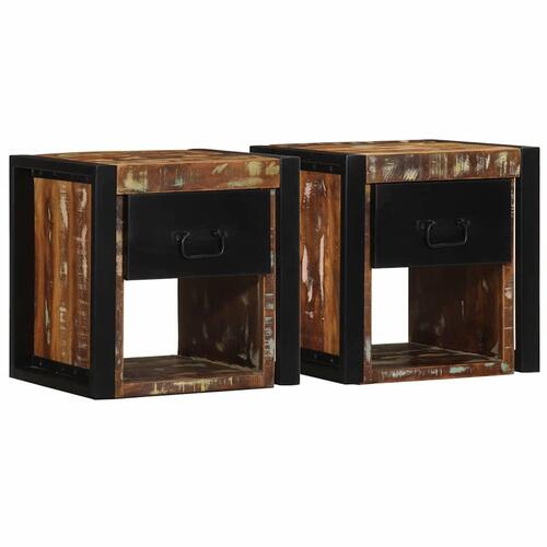 Sengeskabe 2 stk 40x35x40 cm massivt genbrugstræ flerfarvet