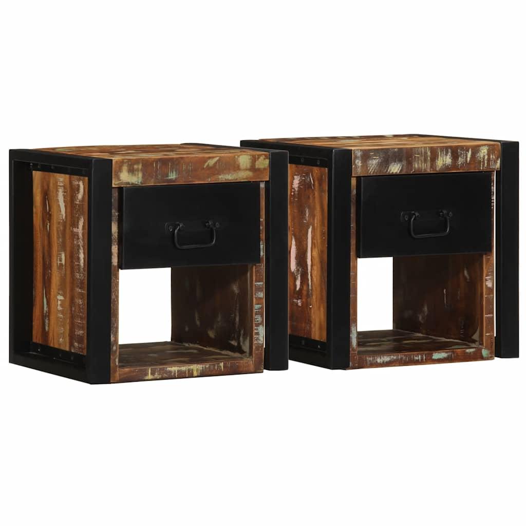 Sengeskabe 2 stk 40x35x40 cm massivt genbrugstræ flerfarvet