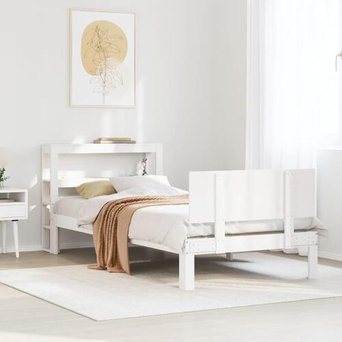Sengeramme med sengegavl 75x190 cm massivt fyrretræ hvid