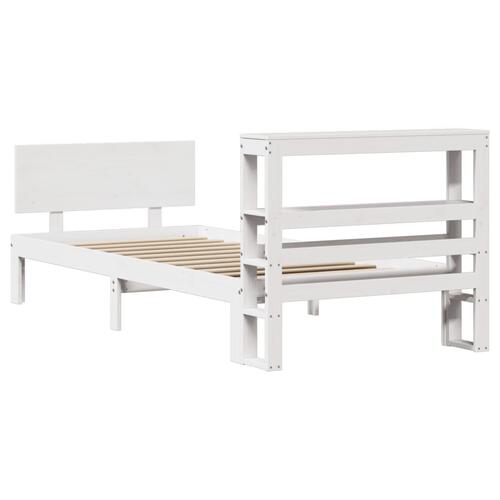 Sengeramme med sengegavl 75x190 cm massivt fyrretræ hvid
