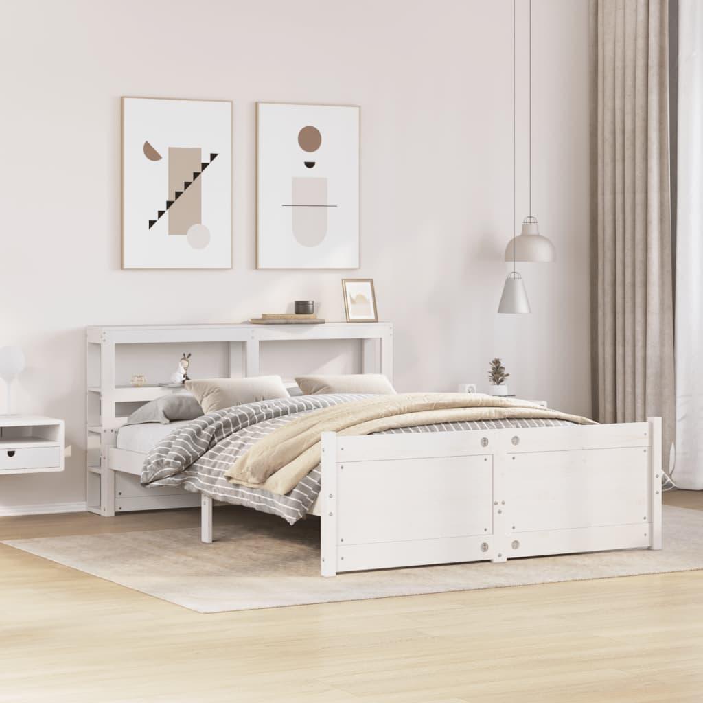 Sengeramme med sengegavl135x190 cm massivt fyrretræ hvid billede