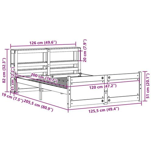 Sengeramme med sengegavl 120x200 cm massivt fyrretræ hvid