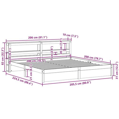 Sengeramme med hovedgærde uden madras Hvid 200x200 cm