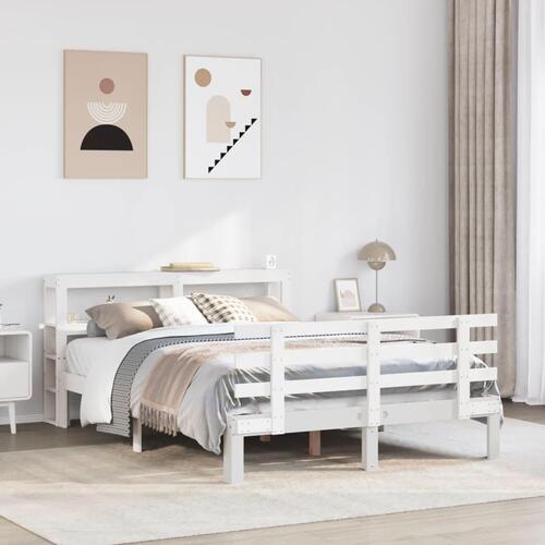 Sengeramme med sengegavl 150x200 cm massivt fyrretræ hvid