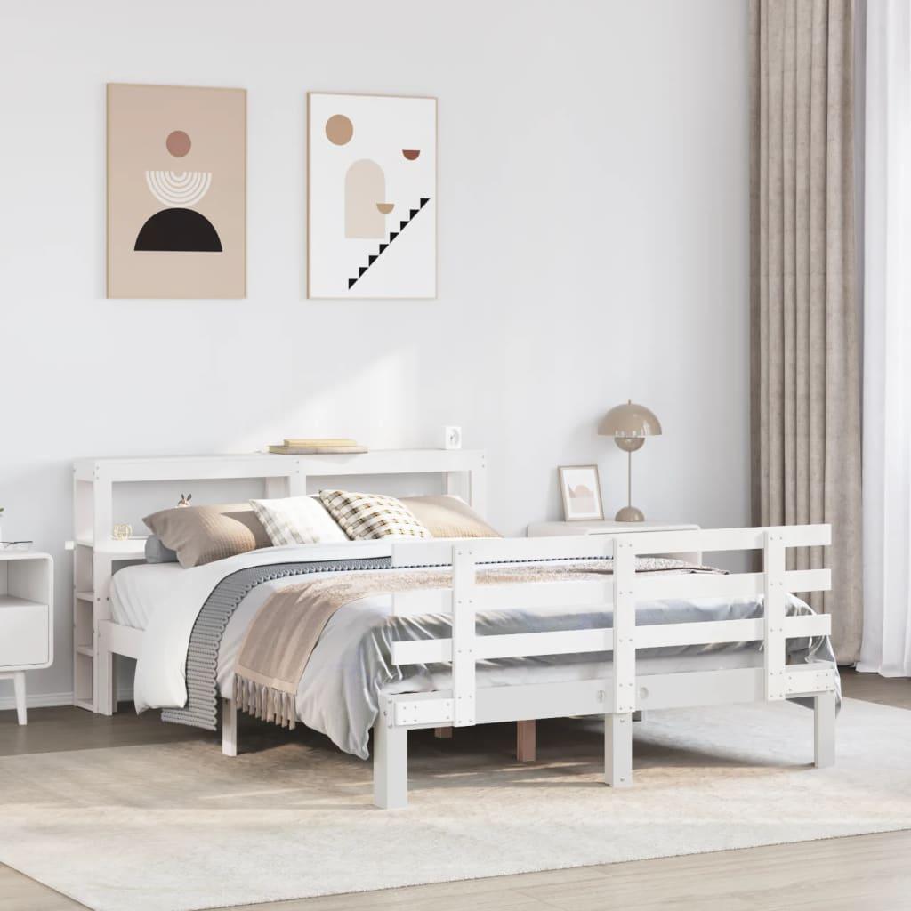 Sengeramme med sengegavl 150x200 cm massivt fyrretræ hvid