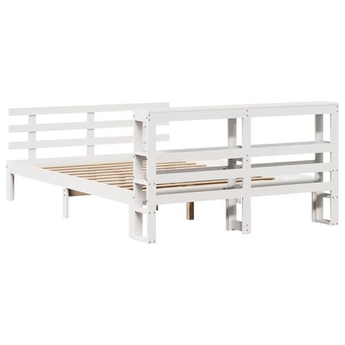 Sengeramme med sengegavl 150x200 cm massivt fyrretræ hvid