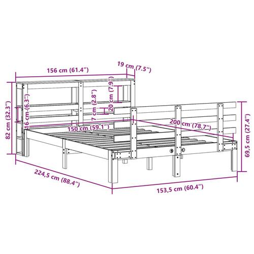 Sengeramme med sengegavl 150x200 cm massivt fyrretræ hvid