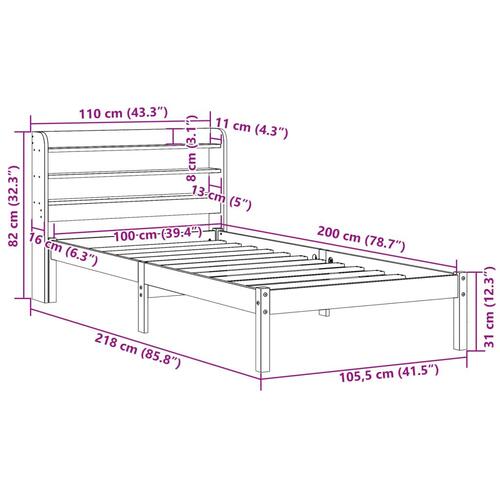 Sengeramme med sengegavl 100x200 cm massivt fyrretræ gyldenbrun