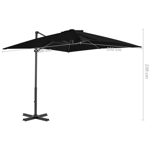 Hængeparasol med aluminiumsstang 250x250 cm sort