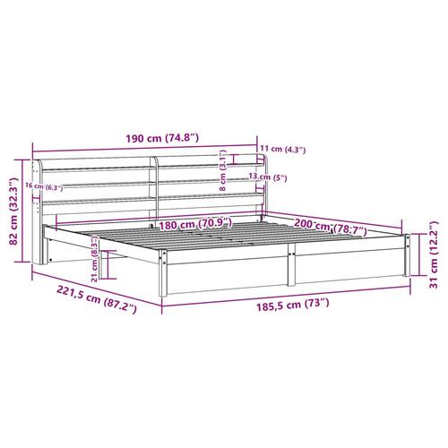 Sengeramme med sengegavl 180x200 cm massivt fyrretræ