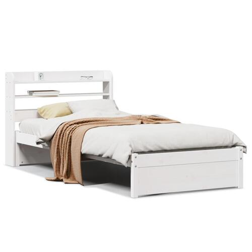Sengeramme med sengegavl 75x190 cm massivt fyrretræ hvid