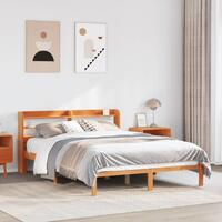 Sengeramme med sengegavl 150x200 cm massivt fyrretræ gyldenbrun