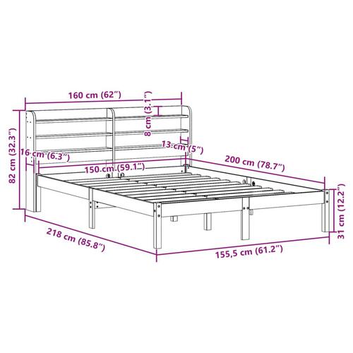 Sengeramme med sengegavl 150x200 cm massivt fyrretræ gyldenbrun
