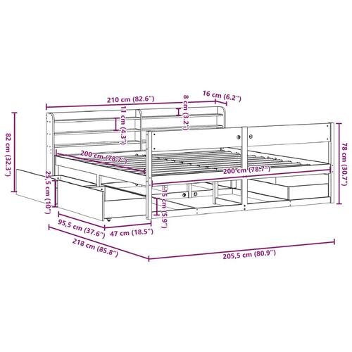 Sengeramme uden madras 200x200 cm massivt fyrretræ hvid