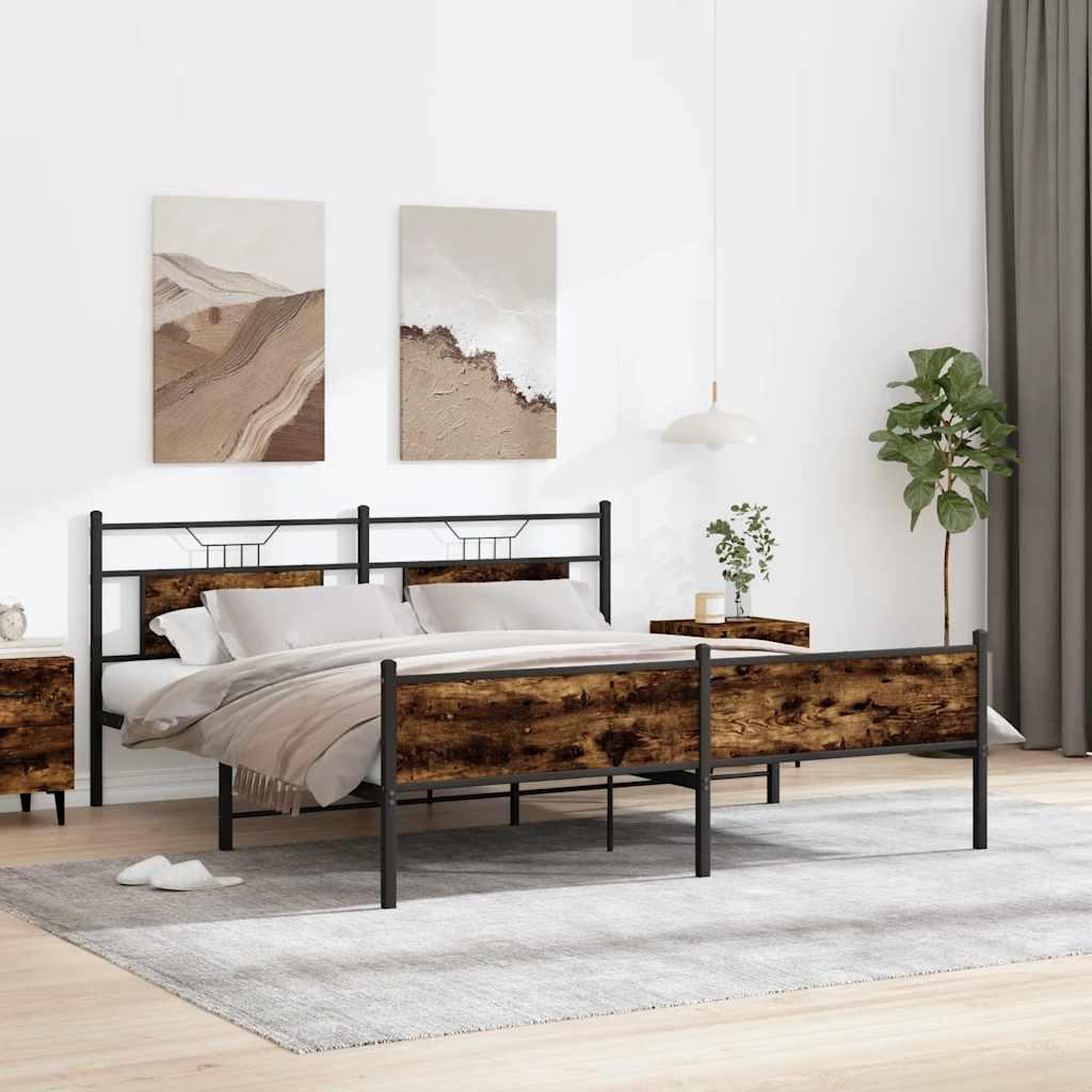 Sengeramme Uden Madras Konstrueret Træ Røget Eg - med sengegavl og højt fodgærde / 183 x 203 cm