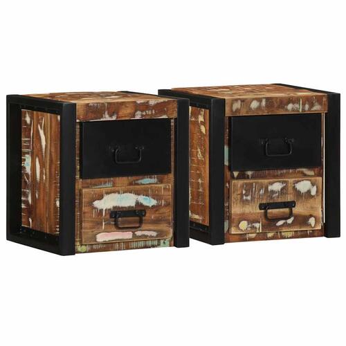 Sengeskabe 2 stk 40x35x40 cm massivt genbrugstræ flerfarvet