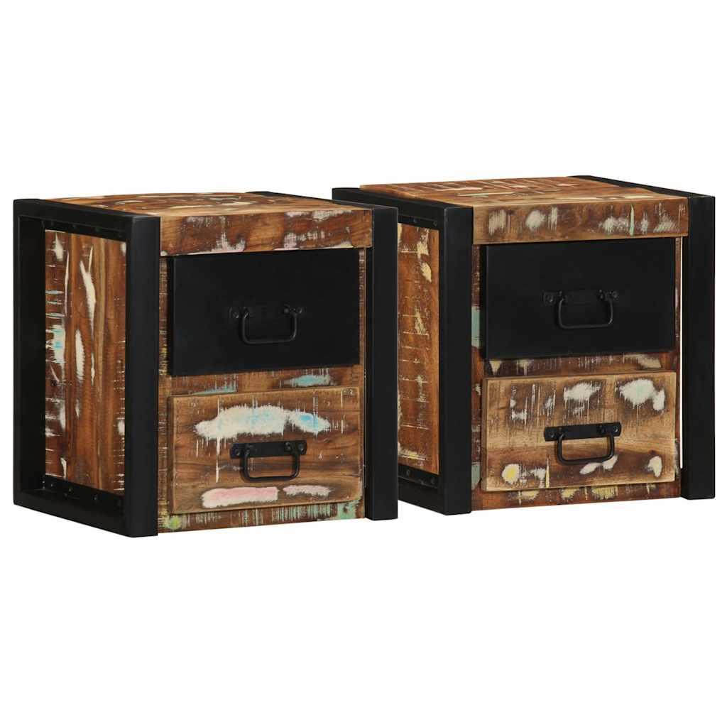 Sengeskabe 2 stk 40x35x40 cm massivt genbrugstræ flerfarvet