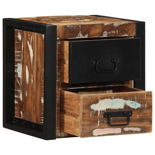 Sengeskabe 2 stk 40x35x40 cm massivt genbrugstræ flerfarvet