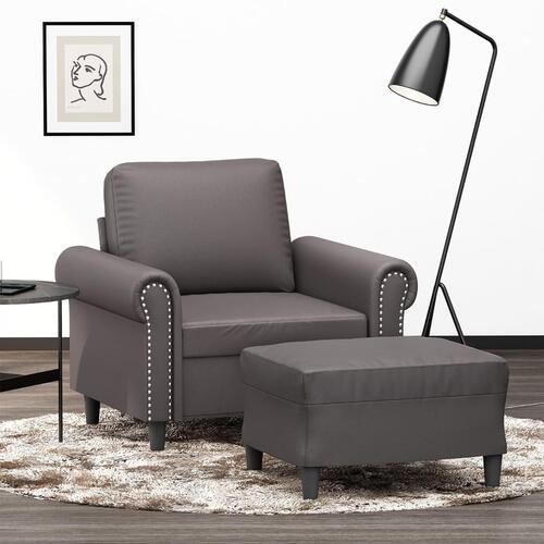 Sofastol med fodskammel 60 cm kunstlæder grå