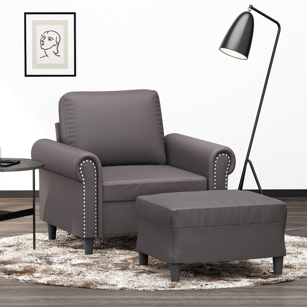 Sofastol med fodskammel 60 cm kunstlæder grå