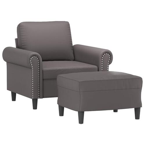 Sofastol med fodskammel 60 cm kunstlæder grå