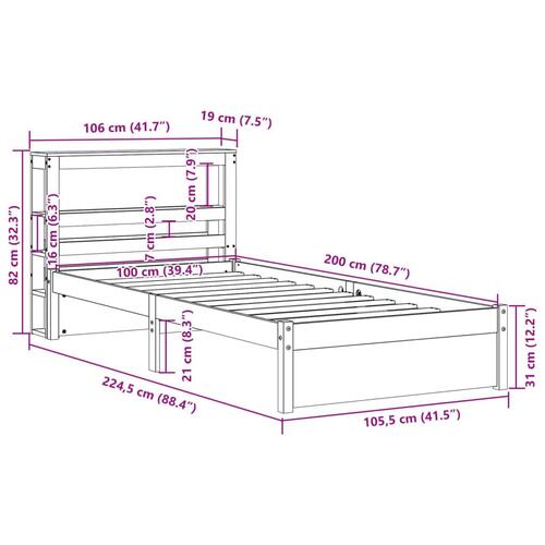 Sengeramme med sengegavl 100x200 cm massivt fyrretræ