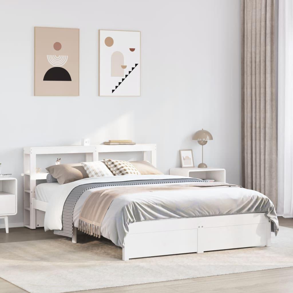 Sengeramme med sengegavl 150x200 cm massivt fyrretræ hvid