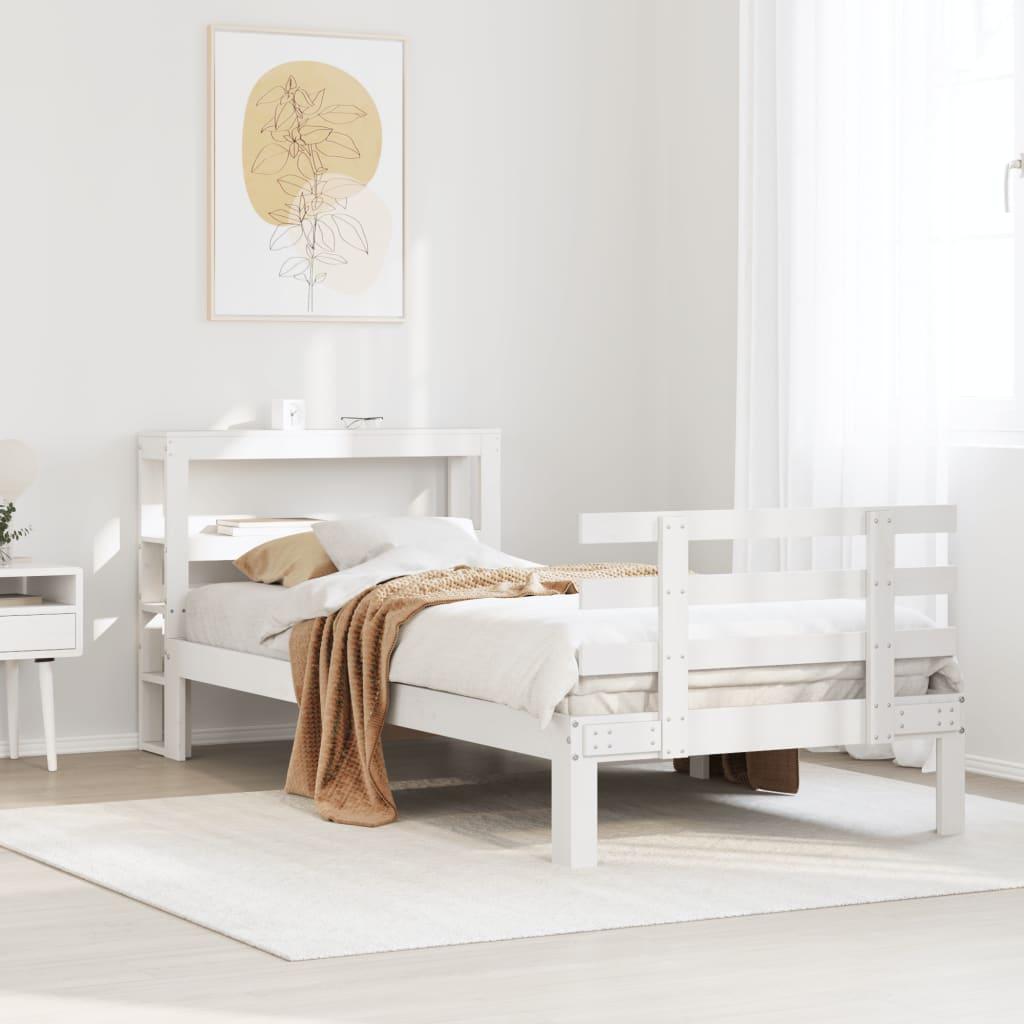 Sengeramme med sengegavl 75x190 cm massivt fyrretræ hvid billede