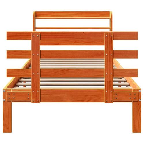Sengeramme med sengegavl 100x200 cm massivt fyrretræ gyldenbrun