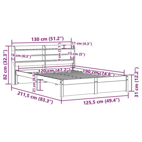 Sengeramme med sengegavl 120x190 cm massivt fyrretræ