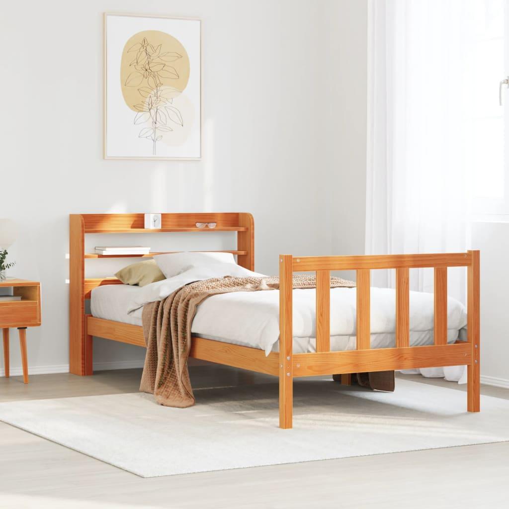Sengeramme med sengegavl 75x190 cm massivt fyrretræ gyldenbrun