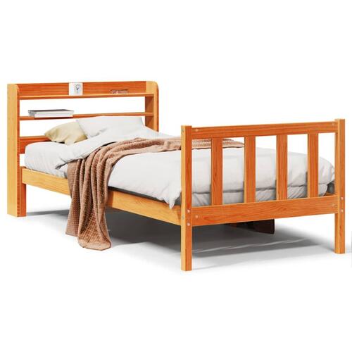 Sengeramme med sengegavl 75x190 cm massivt fyrretræ gyldenbrun