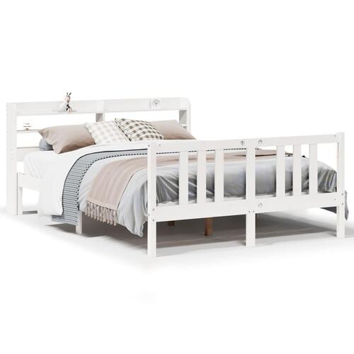 Sengeramme med sengegavl 150x200 cm massivt fyrretræ hvid