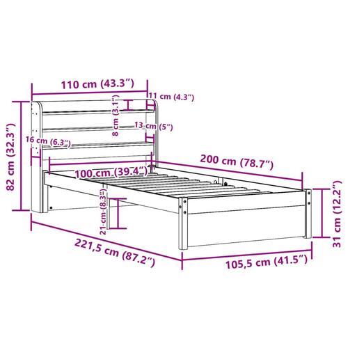 Sengeramme med sengegavl 100x200 cm massivt fyrretræ