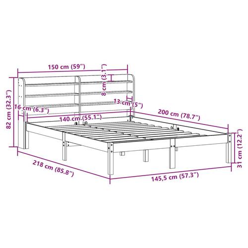 Sengeramme med sengegavl 140x200 cm massivt fyrretræ gyldenbrun