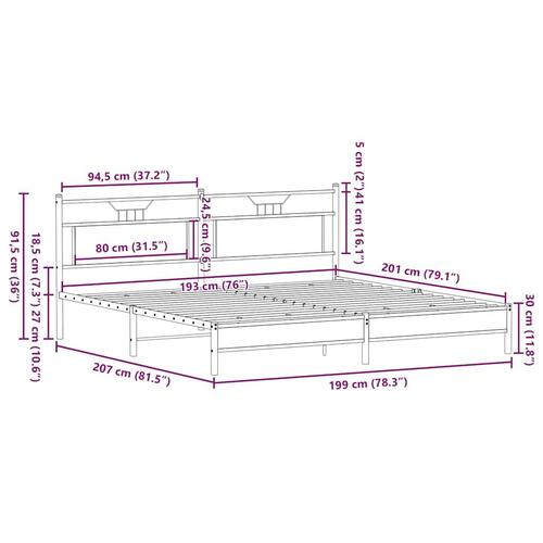 Sengeramme uden madras 193x203 cm metal røget egetræsfarve