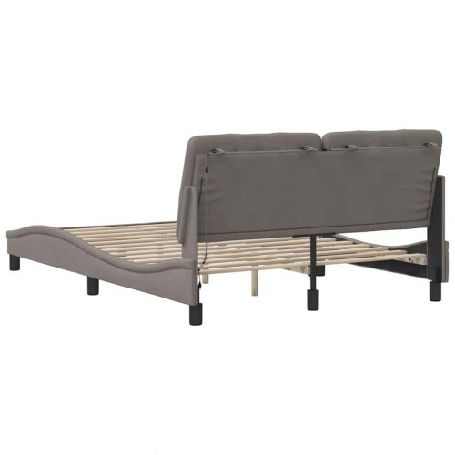 Sengeramme med LED 140x190 cm i stof - gråbrun