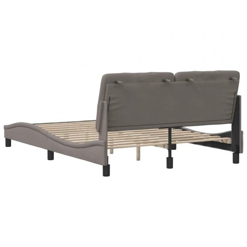Sengeramme 140x190 cm i stof - gråbrun med bølget design og hovedgærde