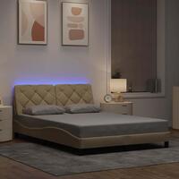 Sengeramme med LED uden madras 120x200 cm stof cremefarvet