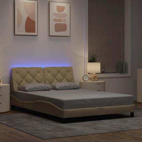 Sengeramme med LED uden madras 120x200 cm stof cremefarvet