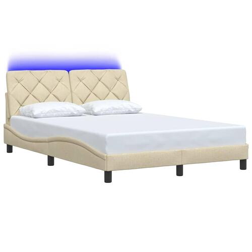 Sengeramme med LED uden madras 120x200 cm stof cremefarvet