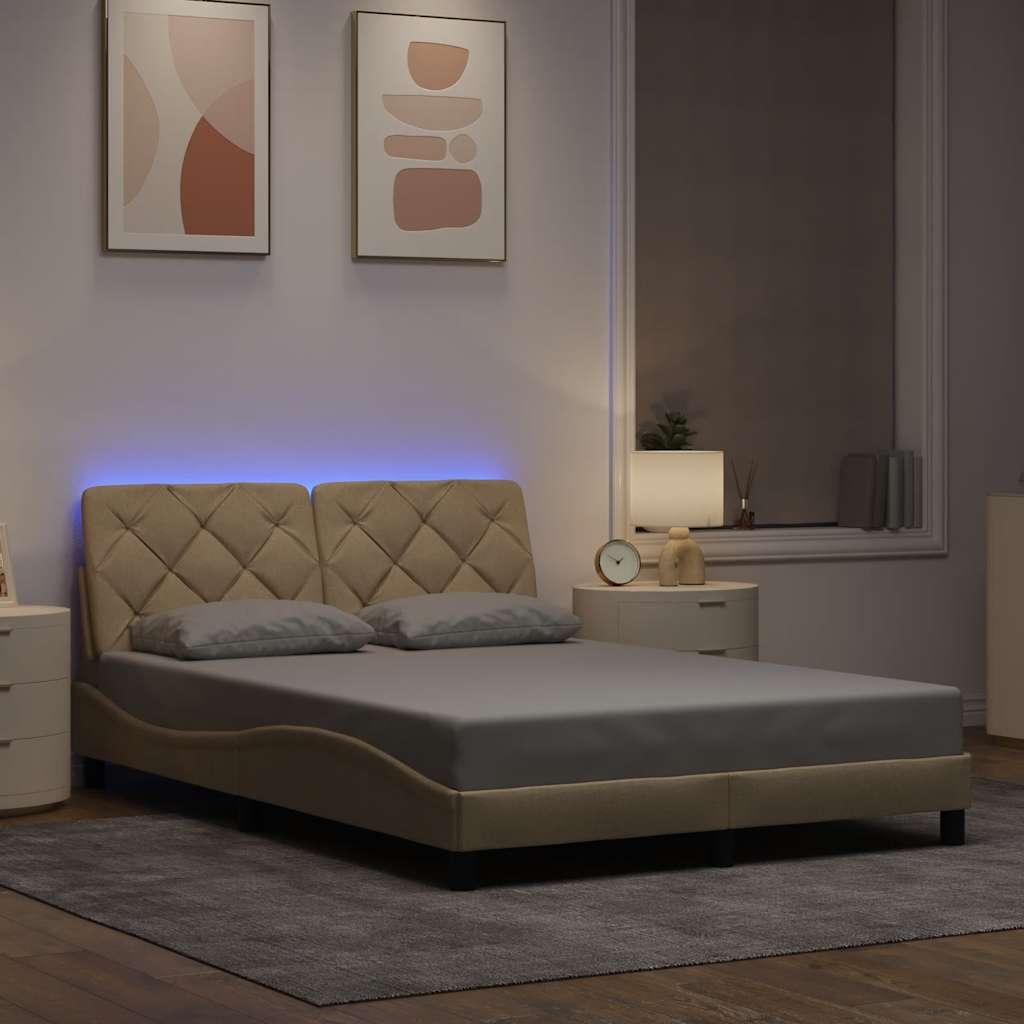 Sengeramme med LED uden madras 140x190 cm stof cremefarvet billede