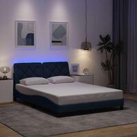 Sengeramme med LED uden madras 140x190 cm stof blå